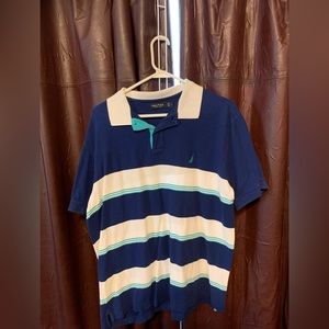 Nautica blue white polo tee large